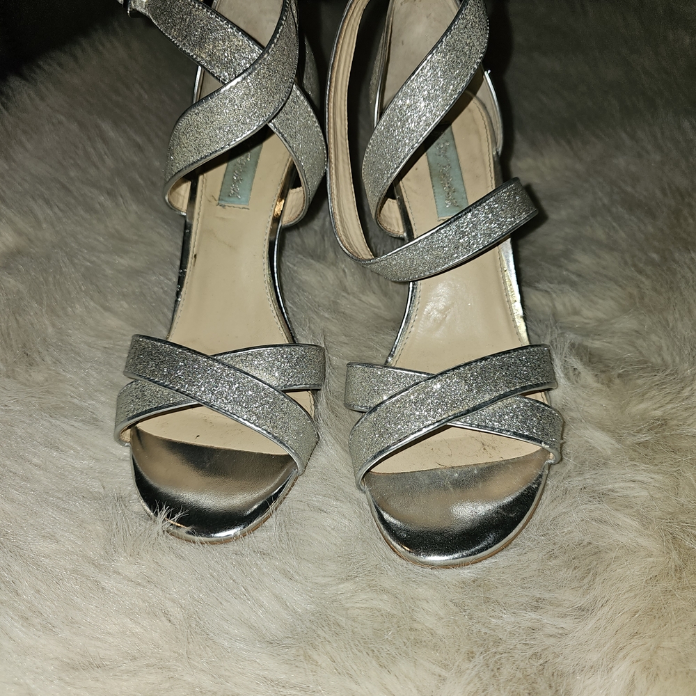Betsey Johnson Glittery Silver Strappy Heels